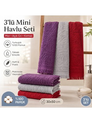 Vivesta Home 3'lü Mini Havlu Seti 30X50 cm Pamuklu El Havlusu Mutfak Havlusu Kurulama Bezi Yumuşak ve Yüksek Emici