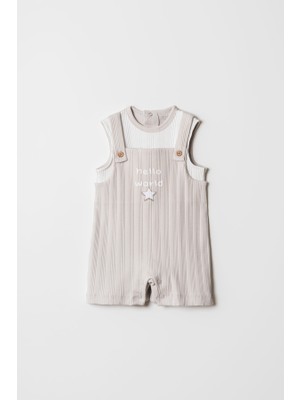 Özer Bebe %100 Pamuk Yazlık Bebek Salopet Tulum Hello World Nakışlı