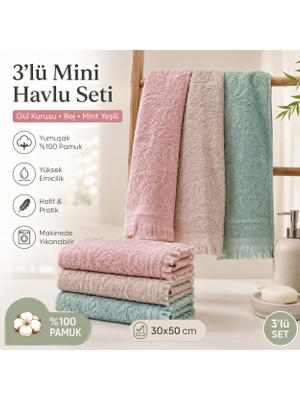 Vivesta Home 3'lü Mini Havlu Seti 30X50 cm Pamuklu El Havlusu Mutfak Havlusu Kurulama Bezi Yumuşak ve Yüksek Emici