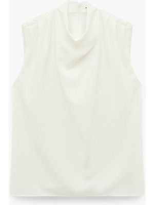 Koton Krep Kumaş Drape Detaylı Dik Yaka Kolsuz Bluz