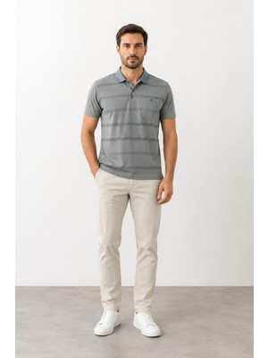Bihan Store Polo Yaka Cepli Çizgi Desen Tşhırt Herman 3049-MAVI