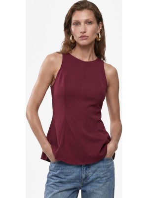 Koton Keten Karışımlı Kolsuz Bisiklet Yaka Peplum Top