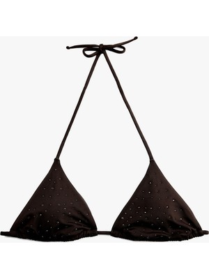 Koton Boyundan Bağlamalı Taşlı Üçgen Bikini Üstü