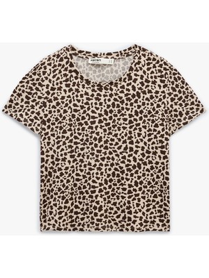 Koton Leopar Desenli Rahat Kesim Bisiklet Yaka Kısa Kollu Pijama Üstü