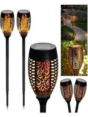 Empressco 3'lü Solar Alev Efektli Bahçe LED Lambası Seti, 50 Cm, Enerji Tasarruflu