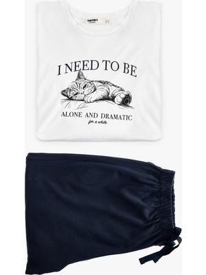 Koton Baskılı Uzun Kollu Bisiklet Yaka Pamuklu Pijama Takımı