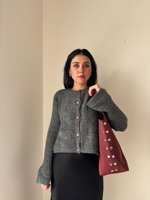 Laletto Bags Kadın Begonvil Model Zımba Detaylı Büyük Boy Süet Omuz Çantası