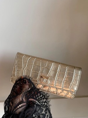 Laletto Bags Kadın Gold Croco Dokulu Parlak Büyük Boy Cüzdan