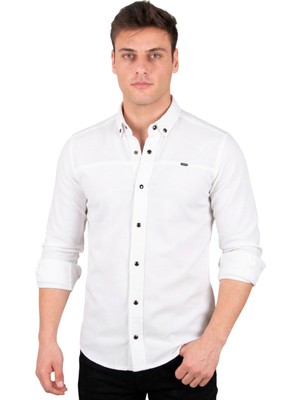 Deepsea Beyaz Slim Fit Likralı Çıt Çıt Kapama Pamuklu Erkek Gömlek – Modern Dar Kesim 2300412