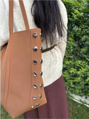 Laletto Bags Kadın Begonvil Model Zımba Detaylı Büyük Boy Süet Omuz Çantası