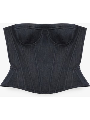 Koton Slim Fit Nervürlü Kolsuz Straplez Korse Büstiyer