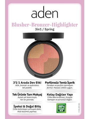 Aden 3 In 1 Blusher-Bronzer-Highlighter Summer
