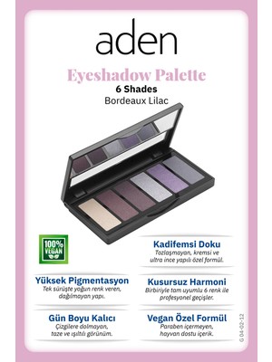 Aden Eyeshadow Palette 6 Shades - 6'lı Göz Farı Paleti Bordeaux Lilac(Mürdüm Lila)