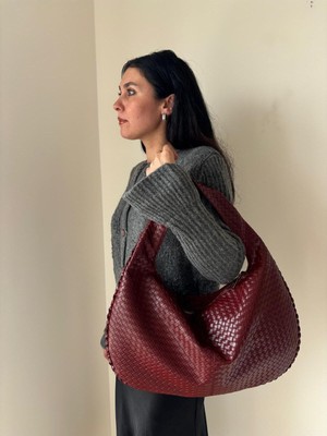 Laletto Bags Kadın Hazeran Model Örgü Detaylı Büyük Boy Kol Çantası