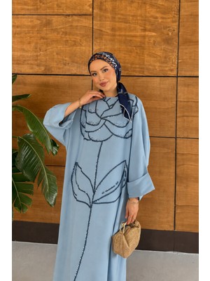 Miss Allos Kadın Çiçek Desenli Keten Tesettür Elbise