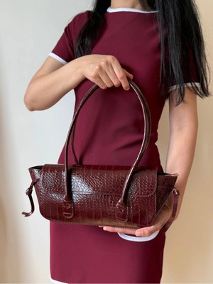 Laletto Bags Kadın Alya Model Croco Desenli Büzgü Detaylı Fermuarlı Omuz Çantası