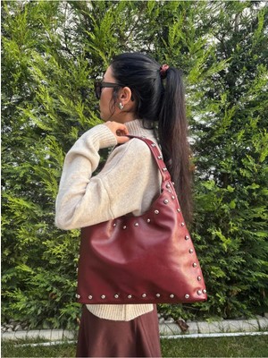 Laletto Bags Kadın Lila Model Zımba Detaylı Salaş Suni Deri Omuz Çantası