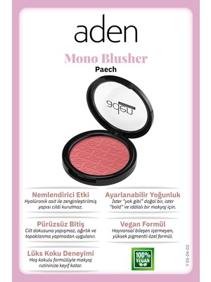 Aden Mono Blusher - Tekli Allık 02 Peach(Şeftali)