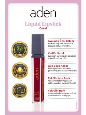 Aden Liquid Lipstick - Likit Ruj 21 Coral(Mercan)