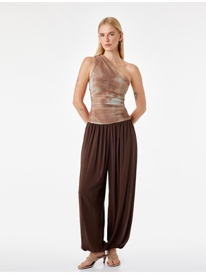 Koton Batik Desenli Drapeli Tül Slim Fit Tek Omuz Bluz