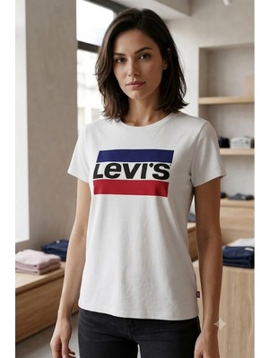 Levi's Saf Pamuk Kadın Beyaz Yuvarlak Yaka Tişört