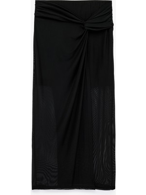 Koton Slim Fit Düğüm Detaylı Kruvaze Tül Midi Pareo Etek