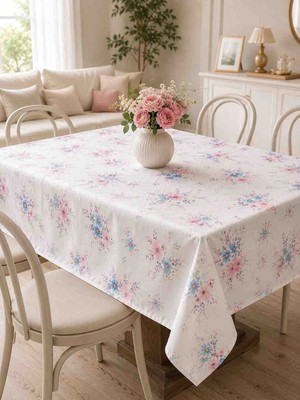 English Home Çiçek Desenli Kare Masa Örtüsü 145X145 cm - Leke Tutmaz, Makinede Yıkanabilir, %100 Polyester, Bahar Desenli Şık Masa Örtüsü