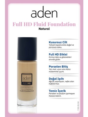 Aden Full Hd Likit Fondöten 20 ml - 04 Natural(Doğal)