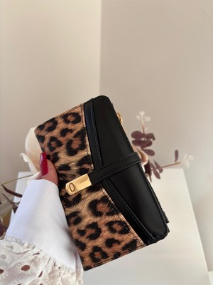 Laletto Bags Kadın Suni Deri Leopar Desenli Siyah Cüzdan
