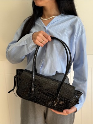 Laletto Bags Kadın Alya Model Croco Desenli Büzgü Detaylı Fermuarlı Omuz Çantası