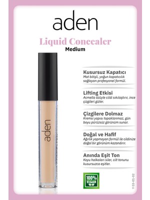 Aden Liquid Concealer - 02 Medium(Orta)