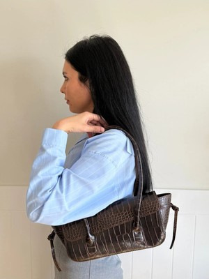 Laletto Bags Kadın Alya Model Croco Desenli Büzgü Detaylı Fermuarlı Omuz Çantası