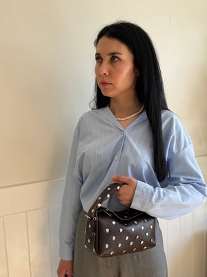 Laletto Bags Kadın Nila Model Zımbalı El & Omuz Çantası Suni Deri Şık Tasarım ve Taşlı Desen