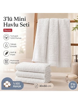 Vivesta Home 3'lü Mini Havlu Seti 30X50 cm Pamuklu El Havlusu Mutfak Havlusu Kurulama Bezi Yumuşak ve Yüksek Emici
