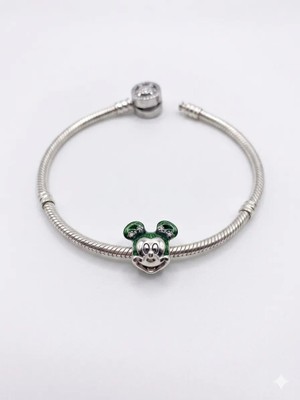 Celikchi Bayan Yeşil Mickey Model Gümüş Charm