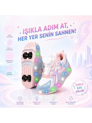 Alessio Patenli Işıklı Akıllı Bağcıklı Çocuk Sneaker Ayakkabı Pudra 29-36
