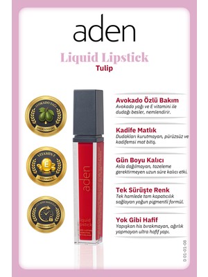 Aden Liquid Lipstick - Likit Ruj 08 Tulip(Lale Kızılı)