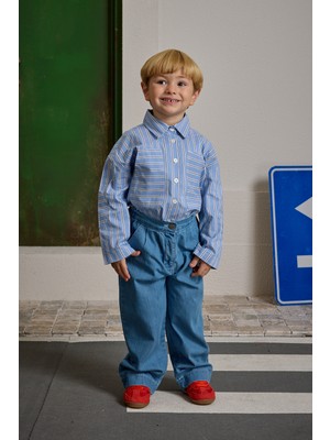 Fahhar Kids Palazzo Denim Pantolon Açık Mavi