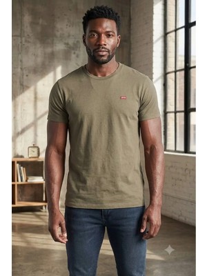 Levi's Saf Pamuk Erkek Haki Bisiklet Yaka Tişört