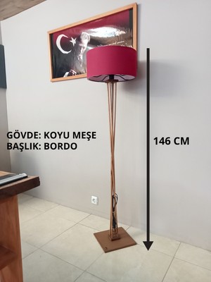 Balsa Dekor Ahşap Lambader- Koyu Meşe Bordo- Köşe Lambası
