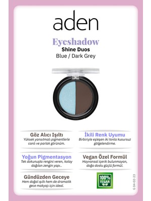 Aden Eyeshadow Shine Duos - Işıltılı Göz Farı Ikilisi Blue Dark Grey(Mavi Koyu Gri)