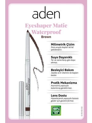Aden Waterproof Matic Eyeshaper - Asansörlü Göz Kalemi 02 Brown(Kahverengi)