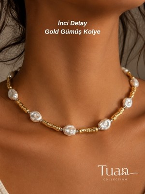 Tuan Collection Inci Kolye Kristal Inci Gold Detay Şık Görünüm Zarif Inci Model Kolye