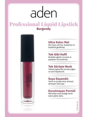 Aden Professional Liquid Lipstick - Profesyonel Likit Ruj 11 Burgundy(Bordo)