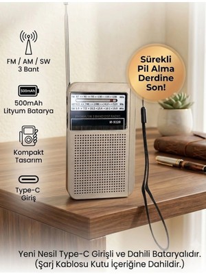 Dexxony Şarjlı Cep Radyosu FM AM SW 3 Bant DSP Çipli Deprem Çantası İçin Küçük El Radyosu