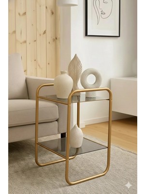 Dekopratik Odessa Yan Sehpa - Gold Metal Modern Yan Sehpa Füme Camlı – Şık Salon Sehpası