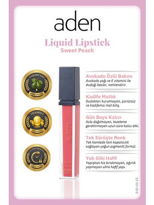 Aden Liquid Lipstick - Likit Ruj 13 Sweet Peach(Tatlı Şeftali)