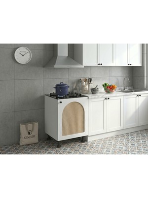 Kenz Life Kenzlife Ocak Dolabı Kamuran Mat Beyaz 85*60*56 Hazeran Oval Kapak Mdf Gövde Arkalıksız