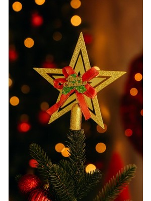 Ağacı Yıldızı Kırmızı Kurdelalı Merry Christmas Yazılı Yılbaşı Süsü
