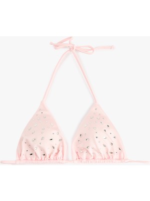 Koton Koton x Sibil Çetinkaya - Boyundan Bağlamalı Taş Detaylı Üçgen Bikini Üstü